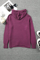 Horizontal Ribbing Fringe Trim Hooded Sweater - Trendsi - Flyclothing LLC