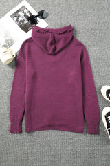Horizontal Ribbing Fringe Trim Hooded Sweater - Trendsi