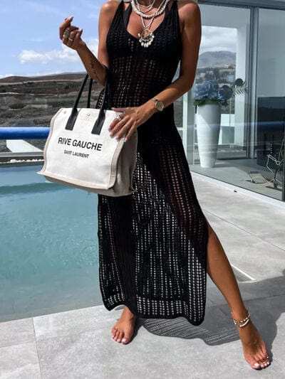 Openwork Slit Cutout Wide Strap Dress - Trendsi - Flyclothing LLC