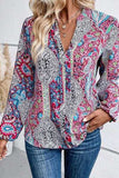 Printed Notched Long Sleeve Shirt - Trendsi - Flyclothing LLC