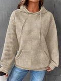 Textured Drawstring Drop Shoulder Hoodie - Trendsi