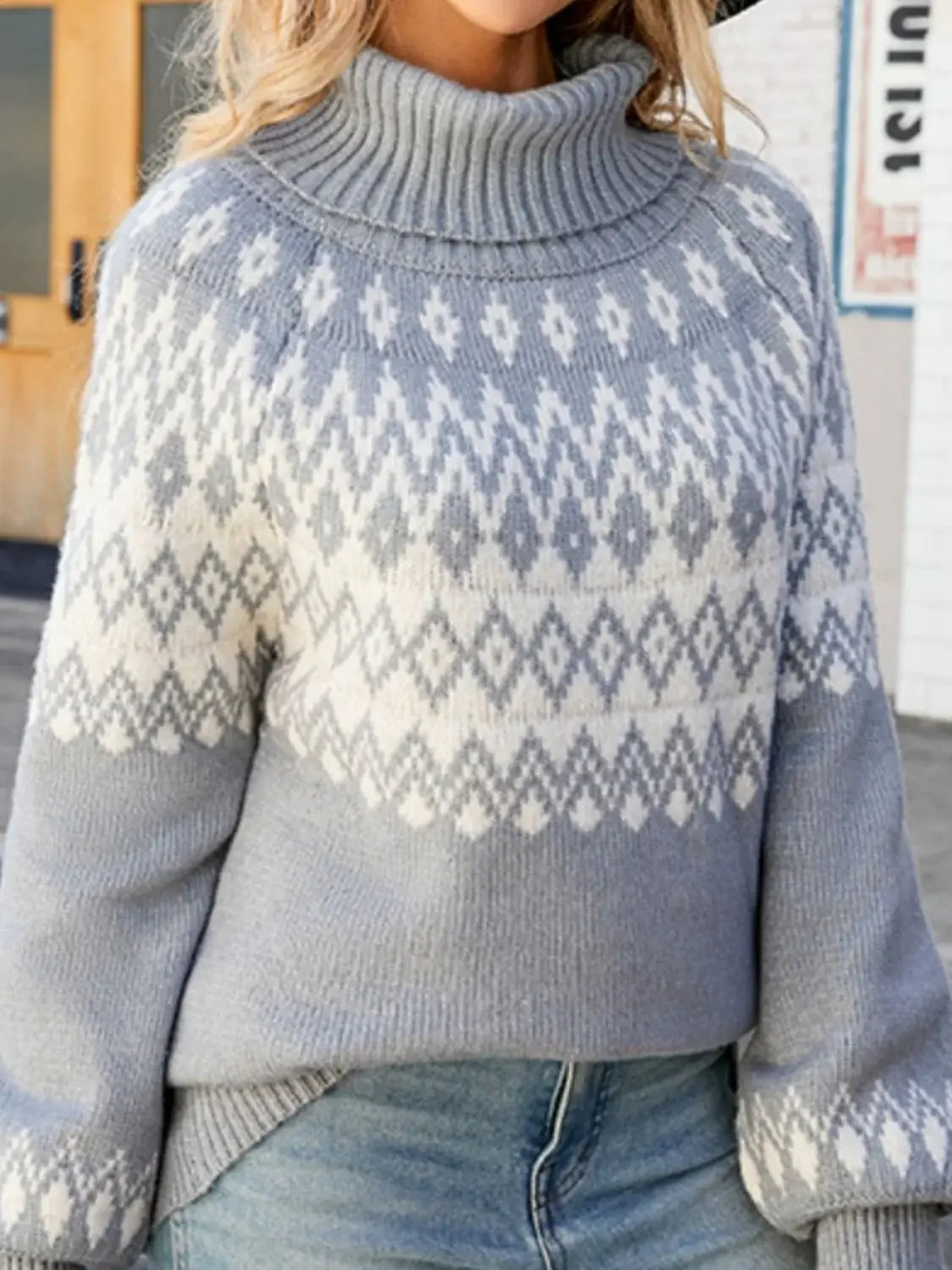 Turtleneck Lantern Sleeve Sweater - Trendsi - Flyclothing LLC