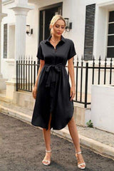 Tied Button Up Shirt Dress - Trendsi - Flyclothing LLC