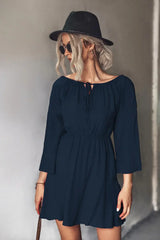 Tie Neck Flare Sleeve Mini Dress - Trendsi - Flyclothing LLC
