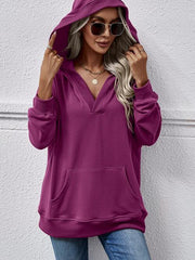V-Neck Drop Shoulder Long Sleeve Hoodie - Flyclothing LLC