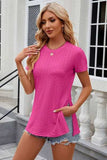 Eyelet Slit Round Neck Short Sleeve T-Shirt - Trendsi - Flyclothing LLC