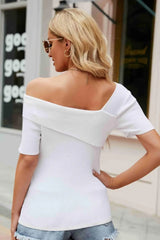 Asymmetrical Neck Rib-Knit Top - Trendsi - Flyclothing LLC