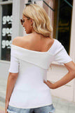 Asymmetrical Neck Rib-Knit Top - Trendsi - Flyclothing LLC