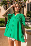 BiBi Texture Button Up Ruffle Short Sleeve Shirt - Trendsi - Flyclothing LLC