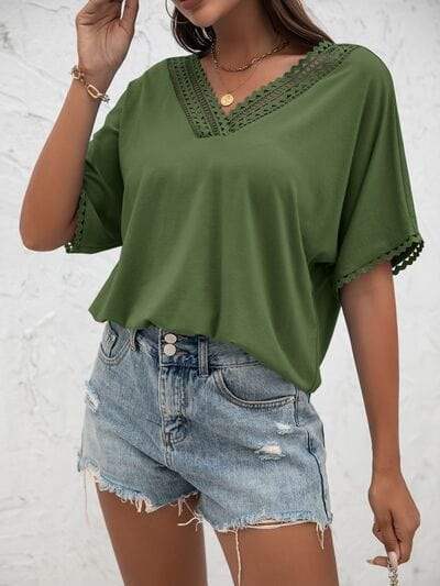 Lace Detail V-Neck T-Shirt - Trendsi - Flyclothing LLC