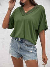 Lace Detail V-Neck T-Shirt - Trendsi - Flyclothing LLC