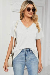 V-Neck Short Sleeve T-Shirt - Trendsi - Flyclothing LLC