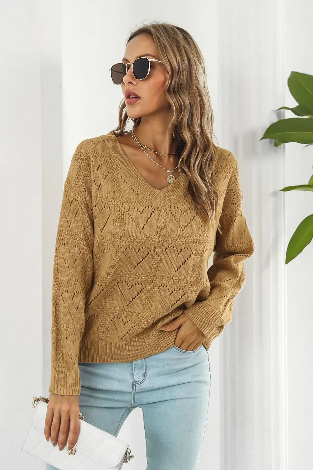 V-Neck Drop Shoulder Sweater - Trendsi - Flyclothing LLC