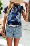 Printed Ruffled Mock Neck Blouse - Trendsi - Flyclothing LLC