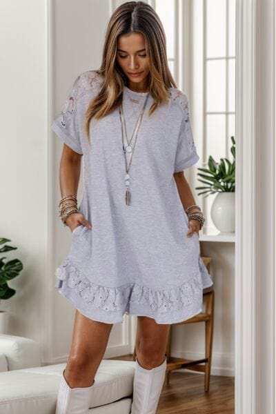 Lace Detail Round Neck Short Sleeve Dress - Trendsi - Flyclothing LLC