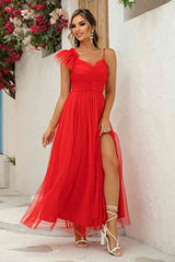 Asymmetrical Ruched Slit Dress - Trendsi - Flyclothing LLC