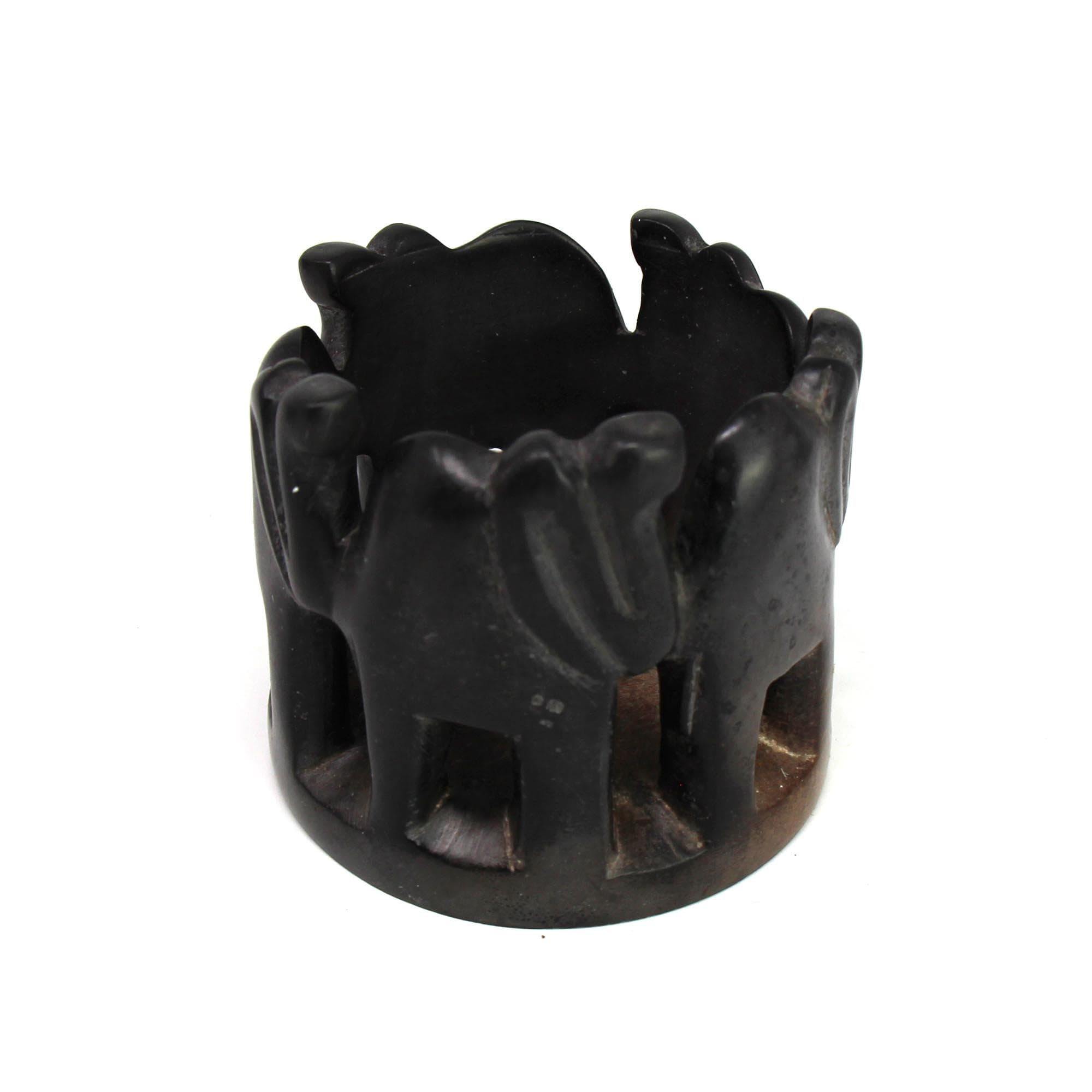 Circle of Elephants Soapstone Sculpture, 3 to 3.5-inch - Dark Stone - SMOLArt