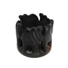 Circle of Elephants Soapstone Sculpture, 3 to 3.5-inch - Dark Stone - SMOLArt