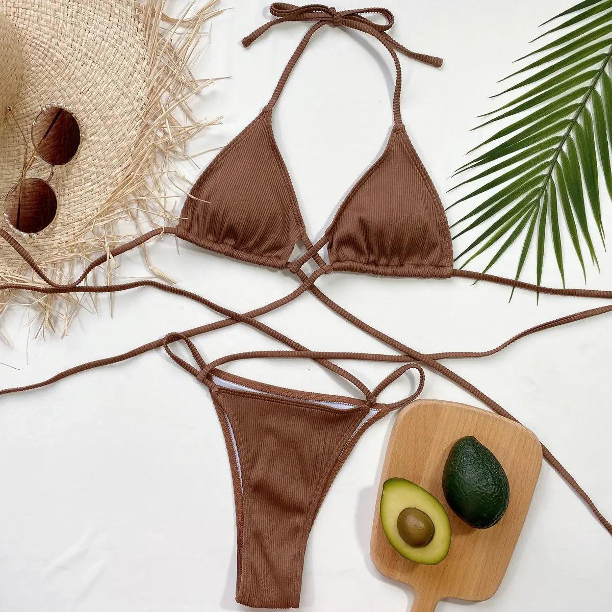 Halter Neck Crisscross Ribbed Bikini Set - Trendsi - Flyclothing LLC