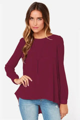 Full Size Round Neck Back Pleated Blouse - Trendsi - Flyclothing LLC