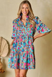 Notched Balloon Sleeve Mini Dress - Trendsi