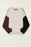 Contrast Round Neck Dropped Shoulder Sweater - Trendsi - Flyclothing LLC