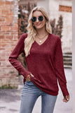 V-Neck Long Sleeve Ribbed Top - Trendsi - Flyclothing LLC