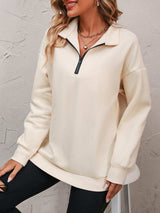 Zip-Up Dropped Shoulder Sweatshirt - Trendsi - Flyclothing LLC