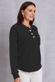 Quarter Button Dropped Shoulder Sweatshirt - Trendsi - Flyclothing LLC