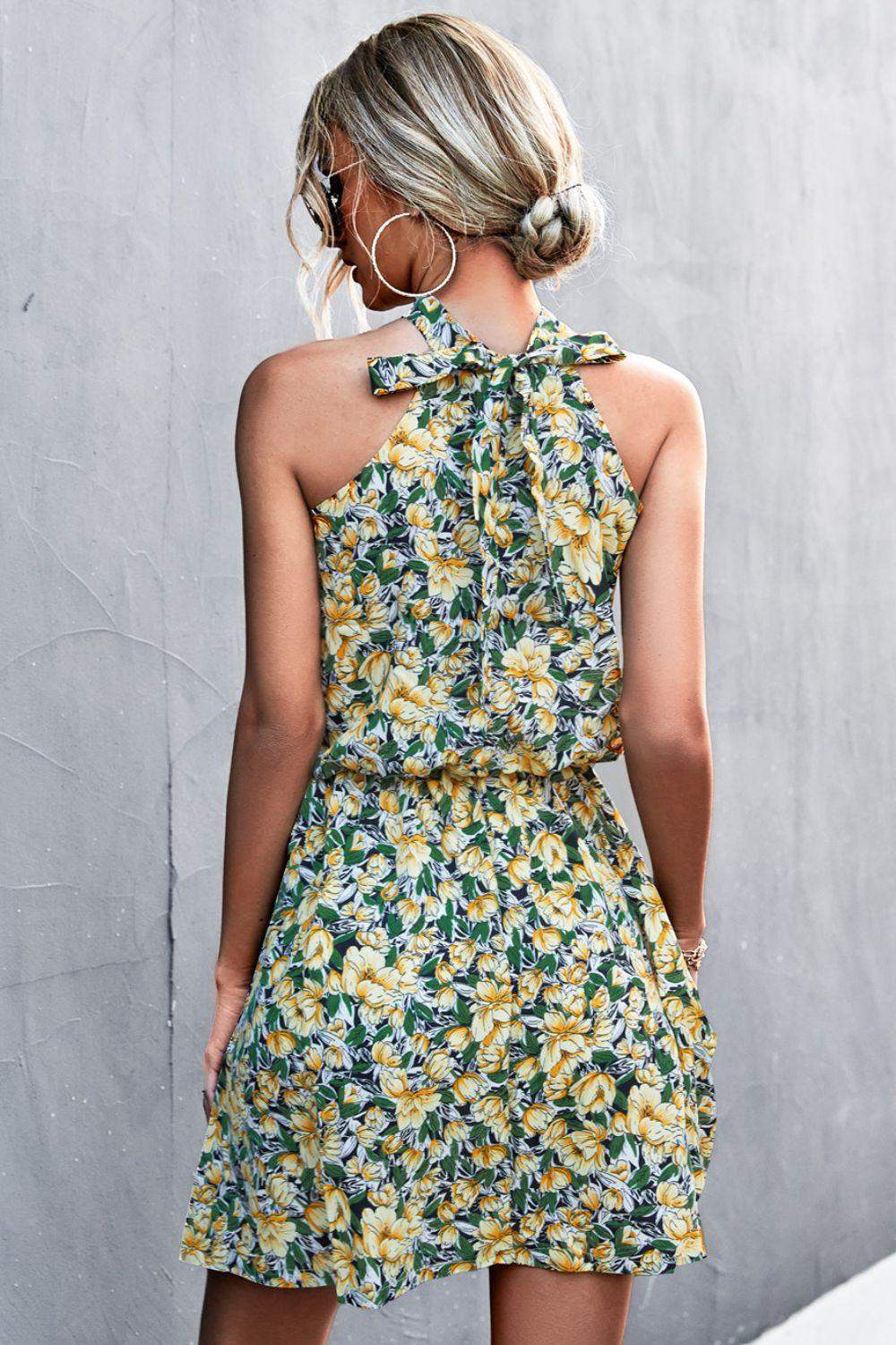 Floral Tied Sleeveless Mini Dress - Trendsi - Flyclothing LLC