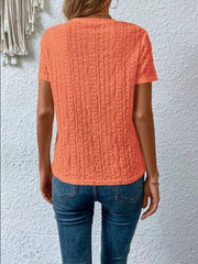 Eyelet Round Neck Short Sleeve T-Shirt - Trendsi
