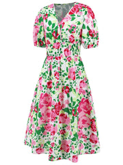 Ruched Printed Surplice Short Sleeve Dress - Trendsi