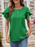 Textured Petal Sleeve Round Neck Tee - Trendsi - Flyclothing LLC