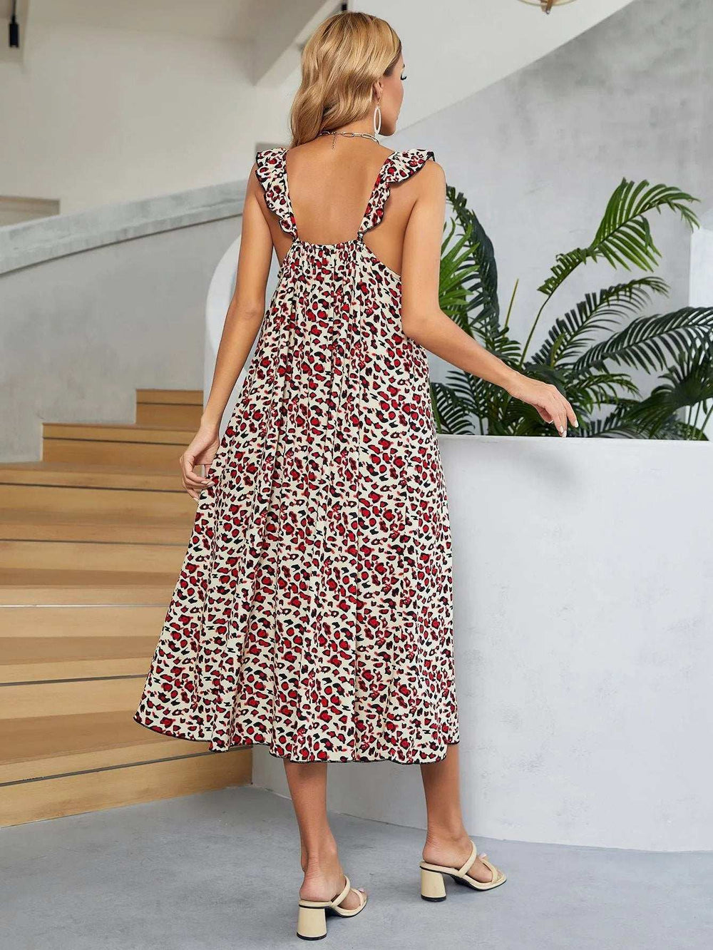 Printed Ruffled Sleeveless Midi Dress - Trendsi - Flyclothing LLC
