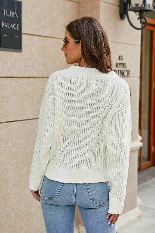 Openwork Surplice Long Sleeve Sweater - Trendsi - Flyclothing LLC