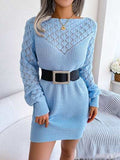 Openwork Boat Neck Sweater Dress - Trendsi - Flyclothing LLC