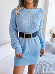 Openwork Boat Neck Sweater Dress - Trendsi