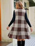 Plaid Lapel Collar Sleeveless Cardigan - Trendsi - Flyclothing LLC