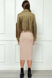 Veveret Suede Fringe Long Sleeve Moto Jacket - Trendsi - Flyclothing LLC