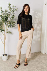 Double Take Ribbed Trim Round Neck Knit Top - Trendsi - Flyclothing LLC