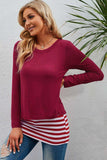 Full Size Striped Faux Layered Long Sleeve Top - Trendsi - Flyclothing LLC
