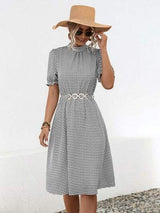 Printed Mock Neck Flounce Sleeve Dress - Trendsi - Flyclothing LLC