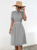 Printed Mock Neck Flounce Sleeve Dress - Trendsi - Flyclothing LLC