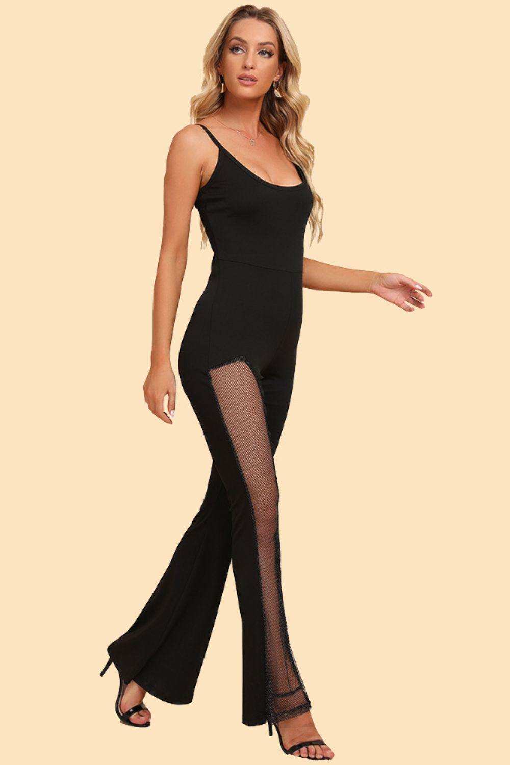 Spliced Mesh Spaghetti Strap Jumpsuit - Trendsi - Flyclothing LLC