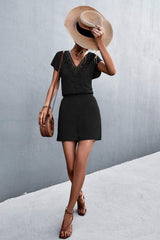 Lace Trim V-Neck Romper - Trendsi - Flyclothing LLC