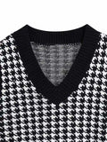 Houndstooth V-Neck Sweater Vet - Trendsi - Flyclothing LLC
