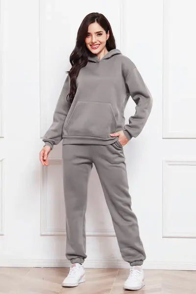 Drop Shoulder Long Sleeve Hoodie and Pants Set - Trendsi - Flyclothing LLC