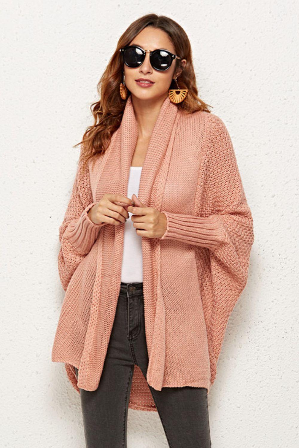 Open Front Dolman Sleeve Longline Cardigan - Trendsi