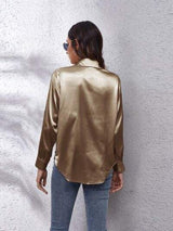 Button Up Collared Neck Long Sleeve Shirt - Trendsi - Flyclothing LLC