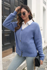 Button Down Ribbed Trim Cardigan - Trendsi - Flyclothing LLC